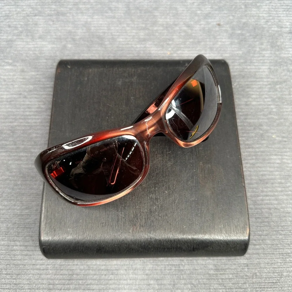 Maui Jim MJ 134-07 y2k Sunglasses Dark Tortoise Rectangle Wrap Made Italy vtg